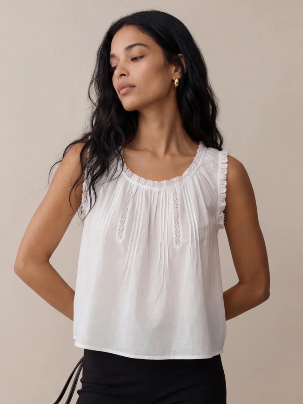 Sorella Violetta White Cotton Lace Pintuck Top Size S NWT